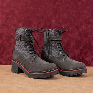 Bos&Co Women Zing Waterproof Grey Suede Zip Lace-up Winter Boots 8-8.5US EUR39